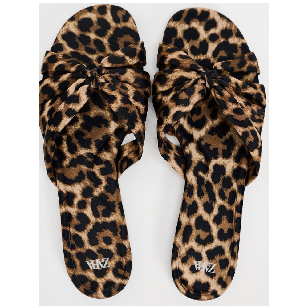 Zara Leopard Print Knot Slide Sandals - Brown & Black